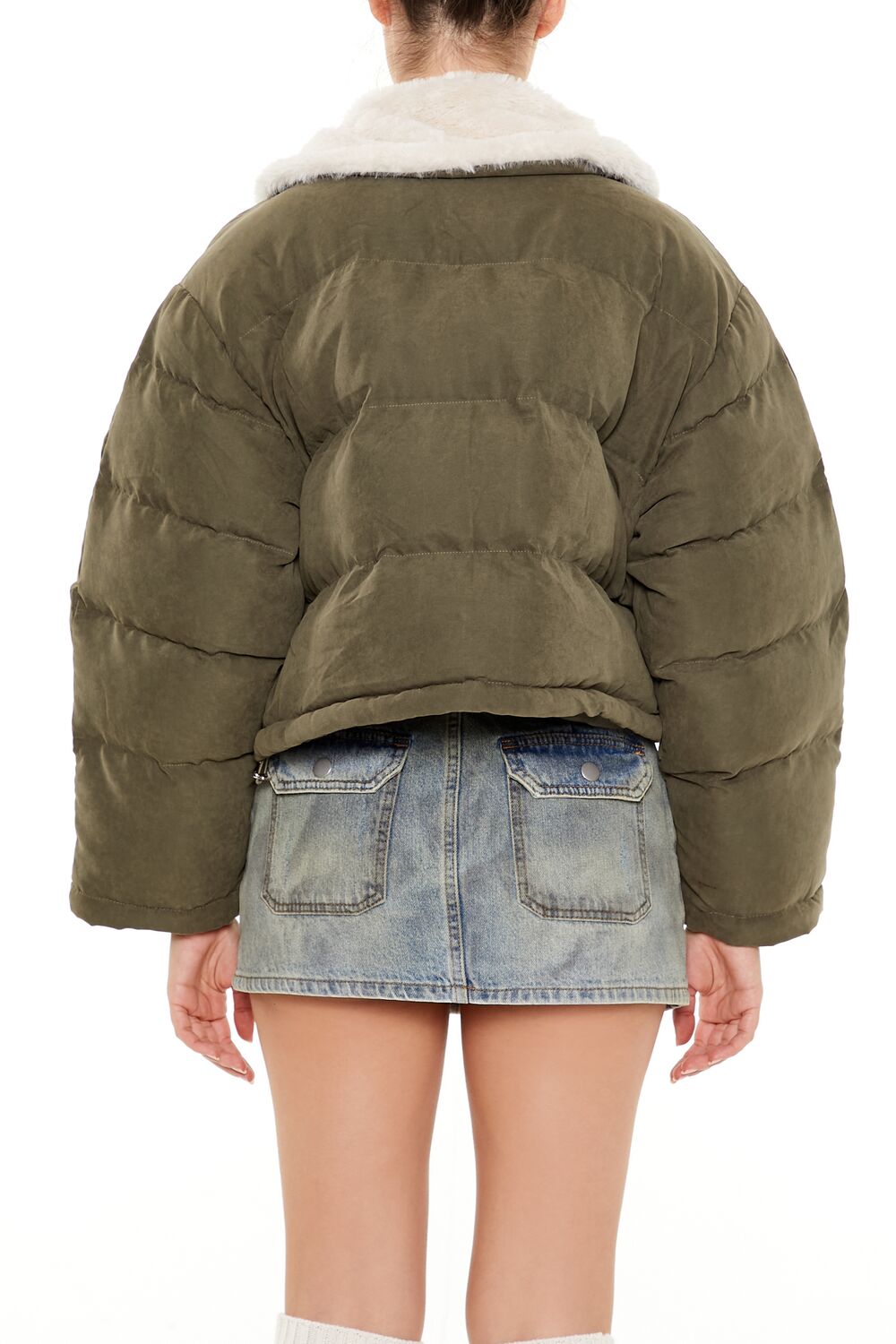  Forever 21 Faux Leather Puffer Jacket - olive - Bonton