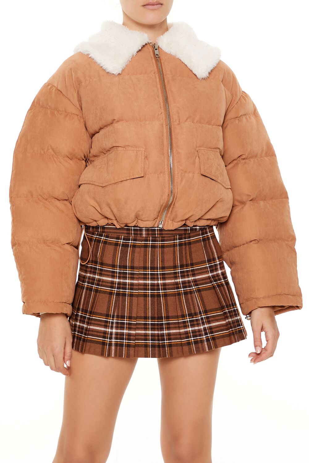  Forever 21 Faux Leather Puffer Jacket - olive - Bonton