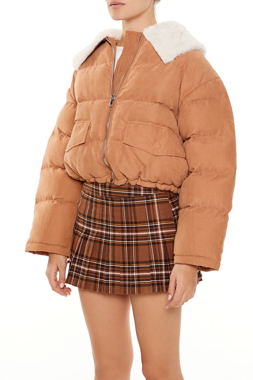  Forever 21 Faux Leather Puffer Jacket - olive - Bonton