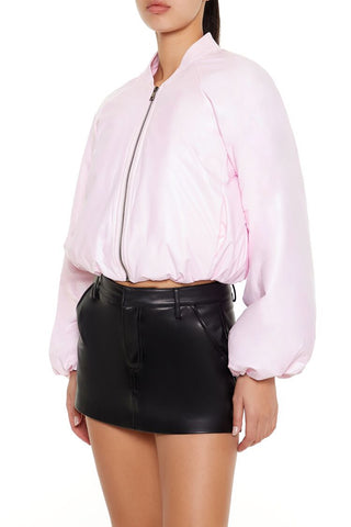 Faux Leather Balloon-Sleeve Jacket