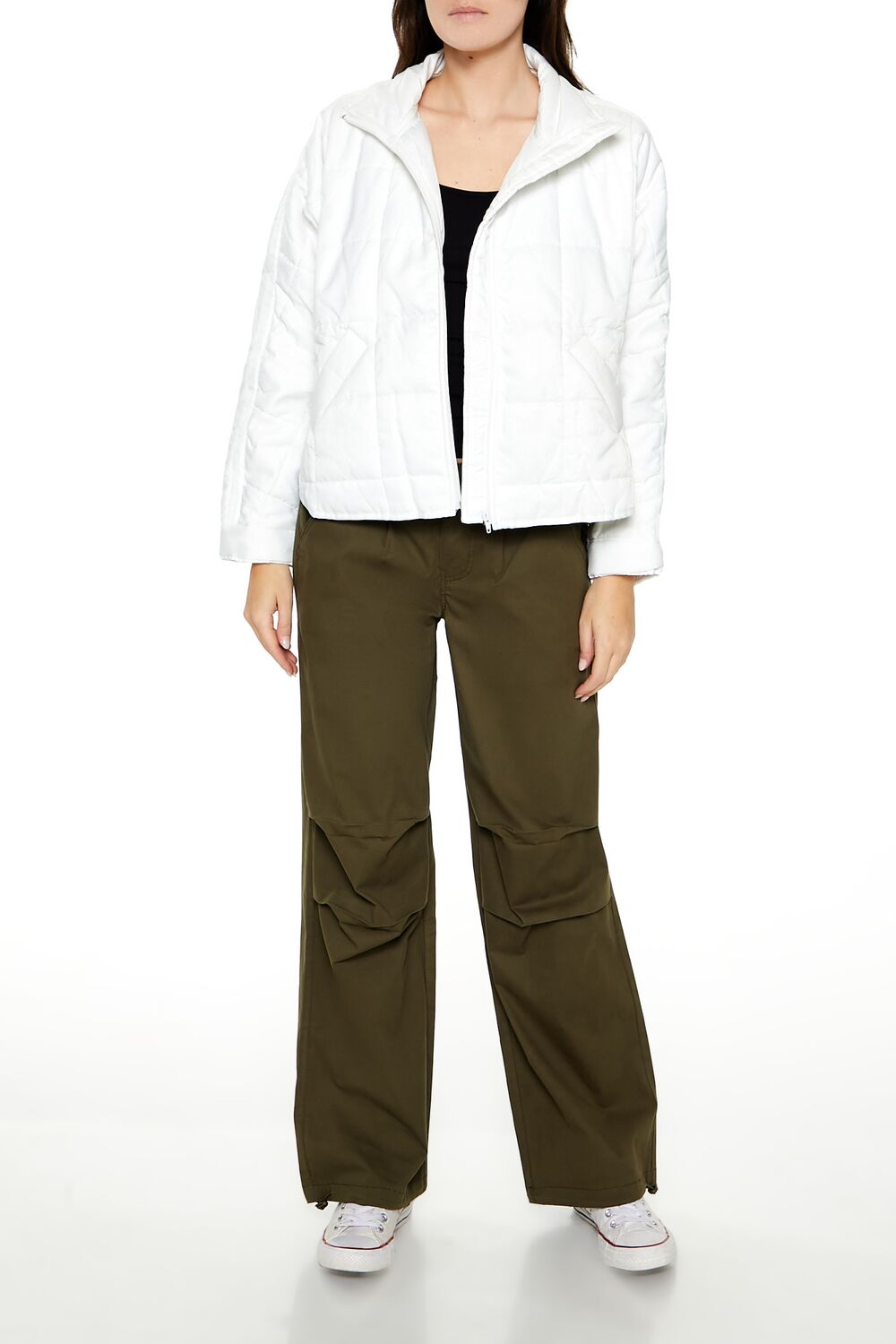  Forever 21 Quilted Dolphin-Hem Jacket - white - Bonton