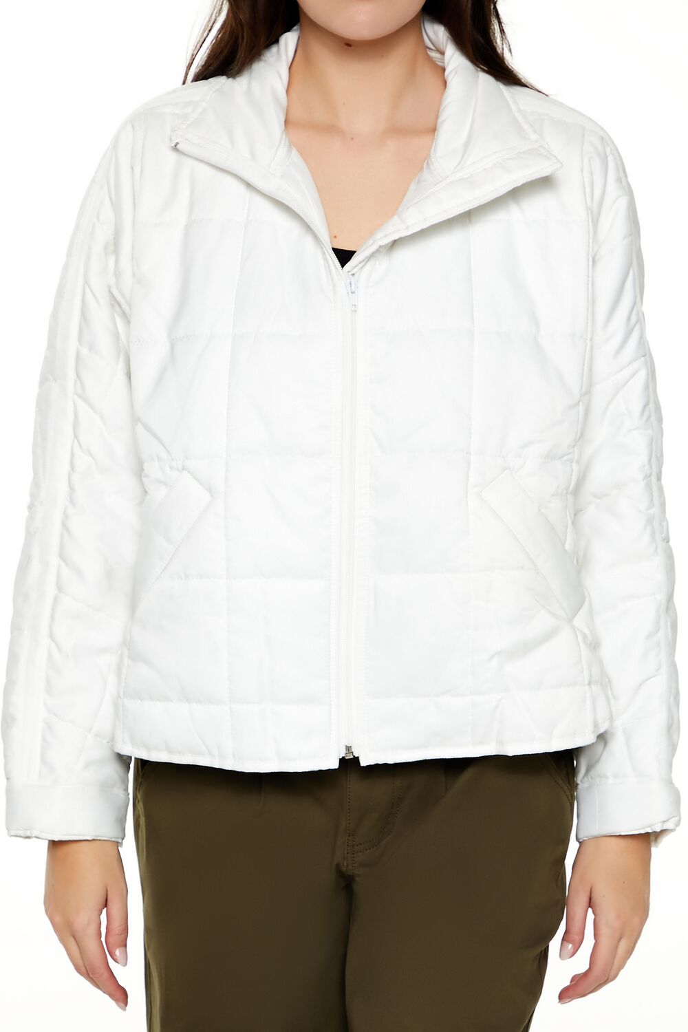  Forever 21 Quilted Dolphin-Hem Jacket - white - Bonton