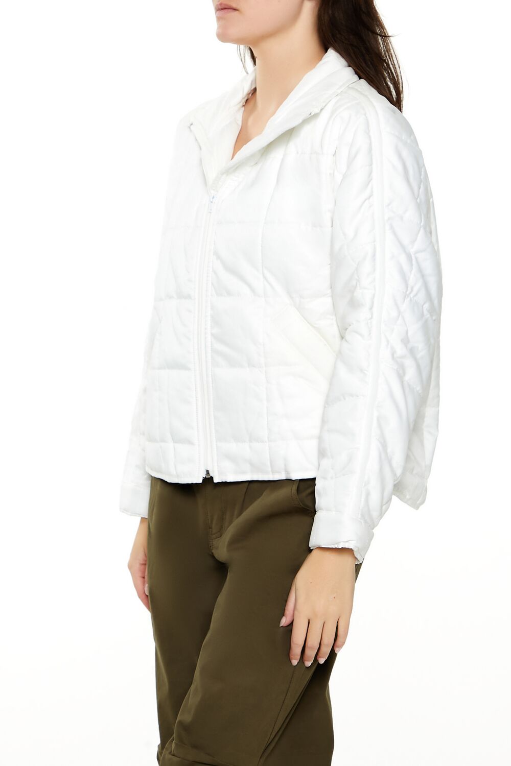  Forever 21 Quilted Dolphin-Hem Jacket - white - Bonton