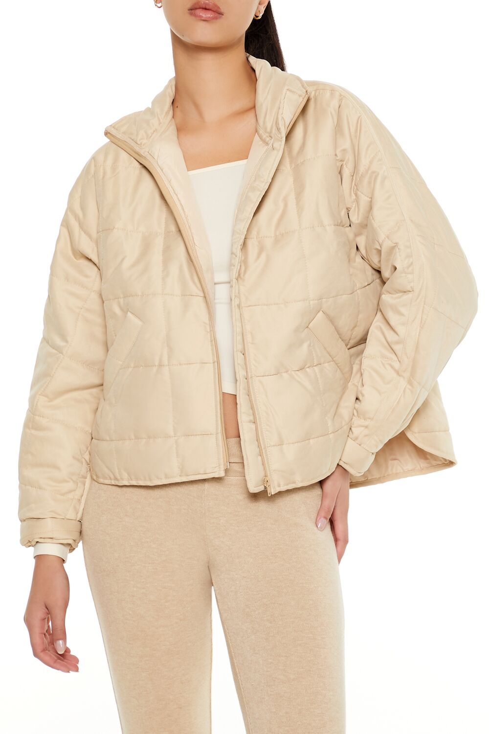  Forever 21 Quilted Dolphin-Hem Jacket - white - Bonton