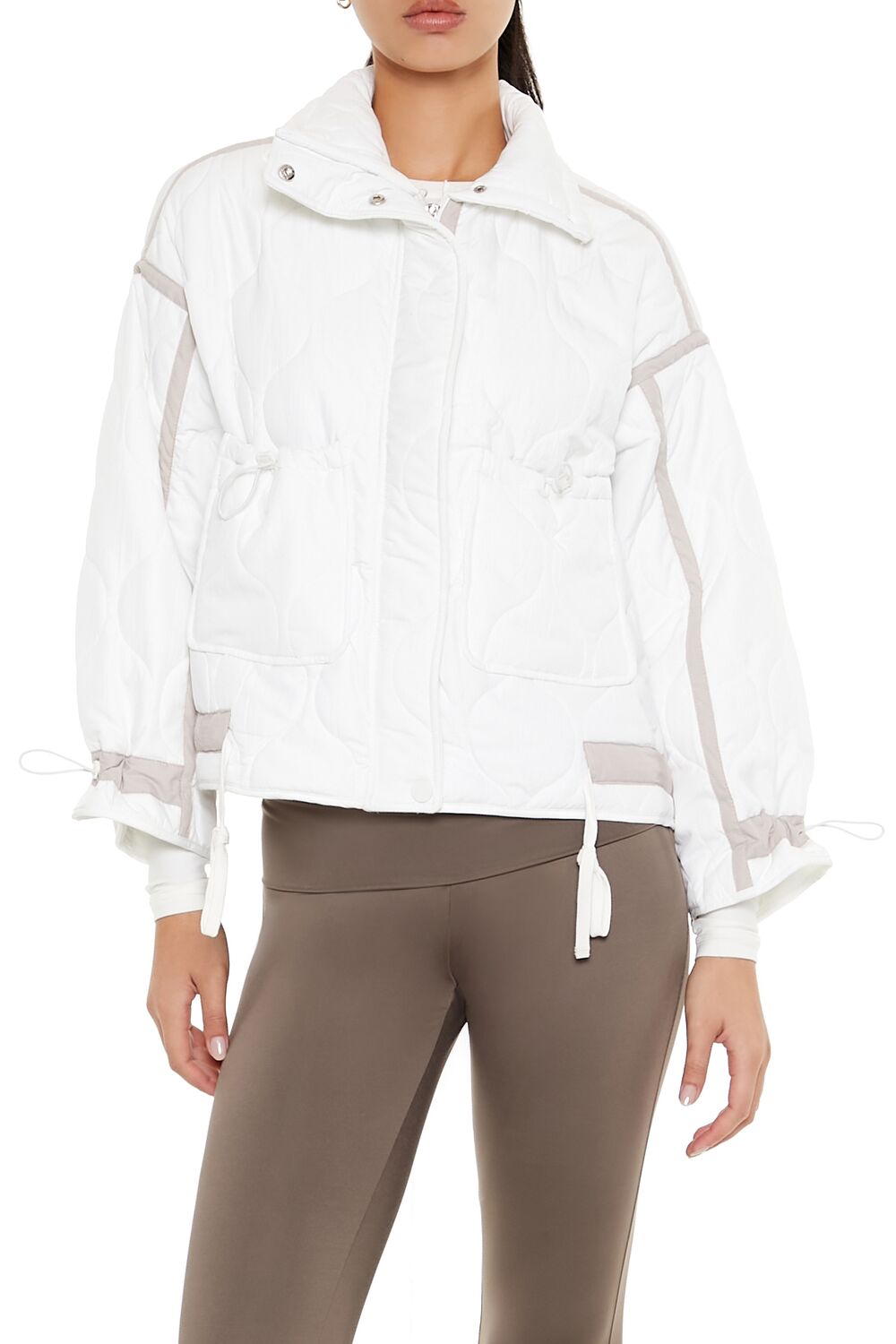  Forever 21 Quilted Two-Tone Puffer Jacket - white - Bonton