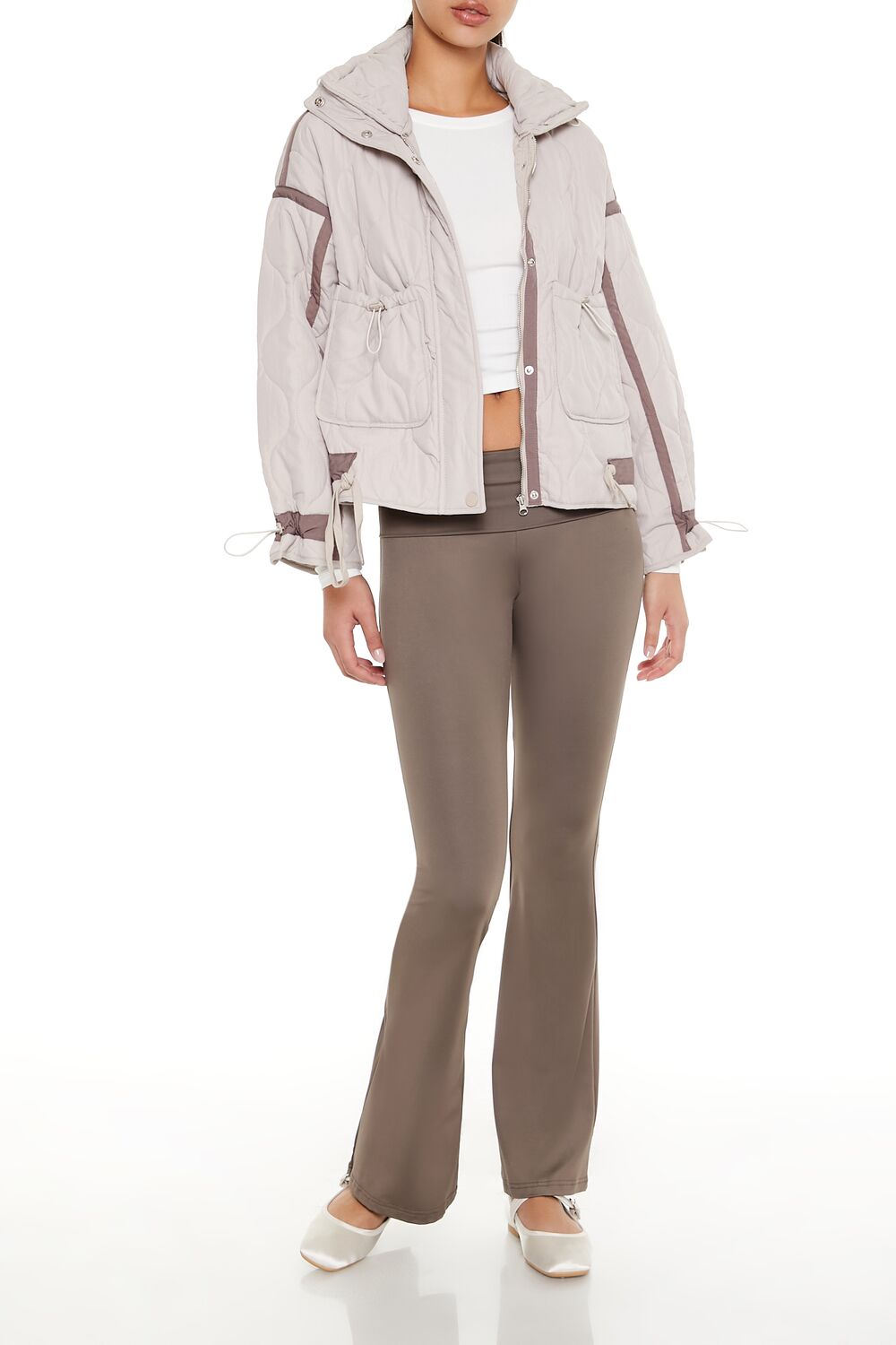  Forever 21 Quilted Two-Tone Puffer Jacket - white - Bonton