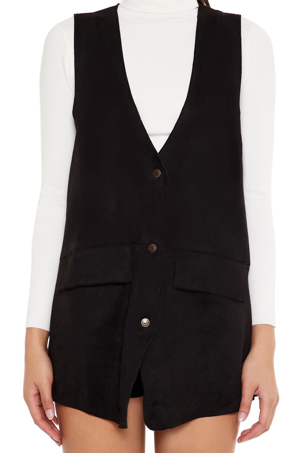  Forever 21 Faux Suede Longline Vest - black-swatch - Bonton