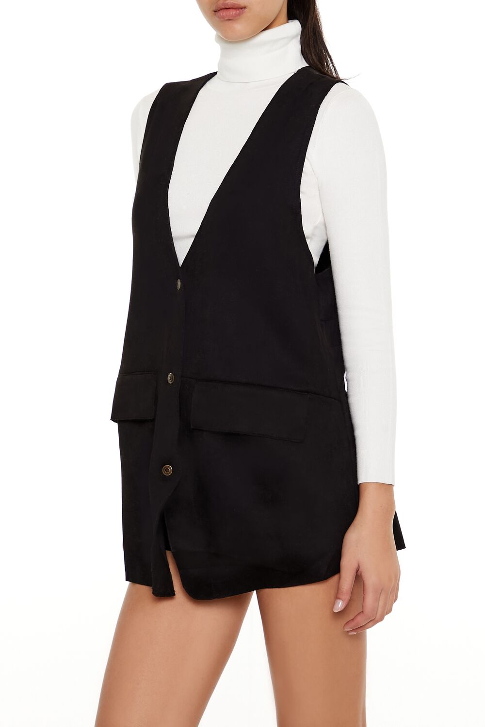  Forever 21 Faux Suede Longline Vest - black-swatch - Bonton