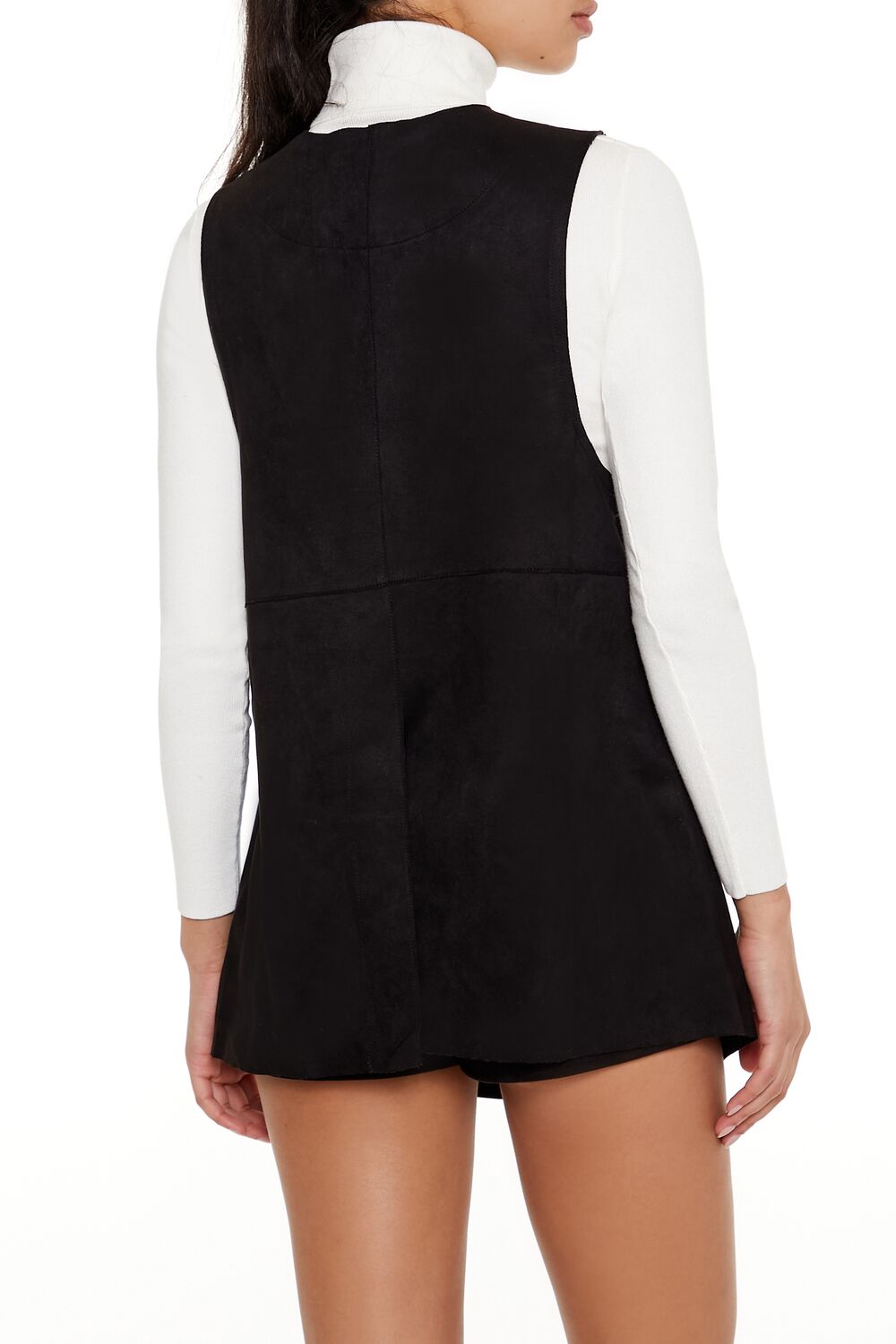  Forever 21 Faux Suede Longline Vest - black-swatch - Bonton