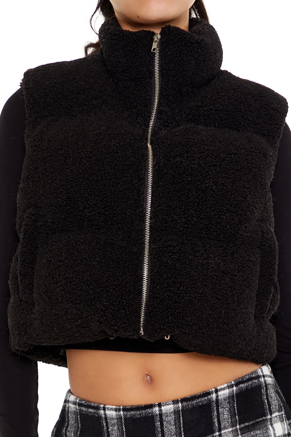  Forever 21 Faux Shearling Cropped Vest - black-swatch - Bonton