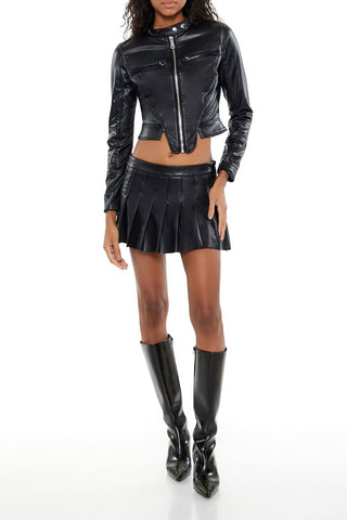 Notched Faux Leather Moto Jacket