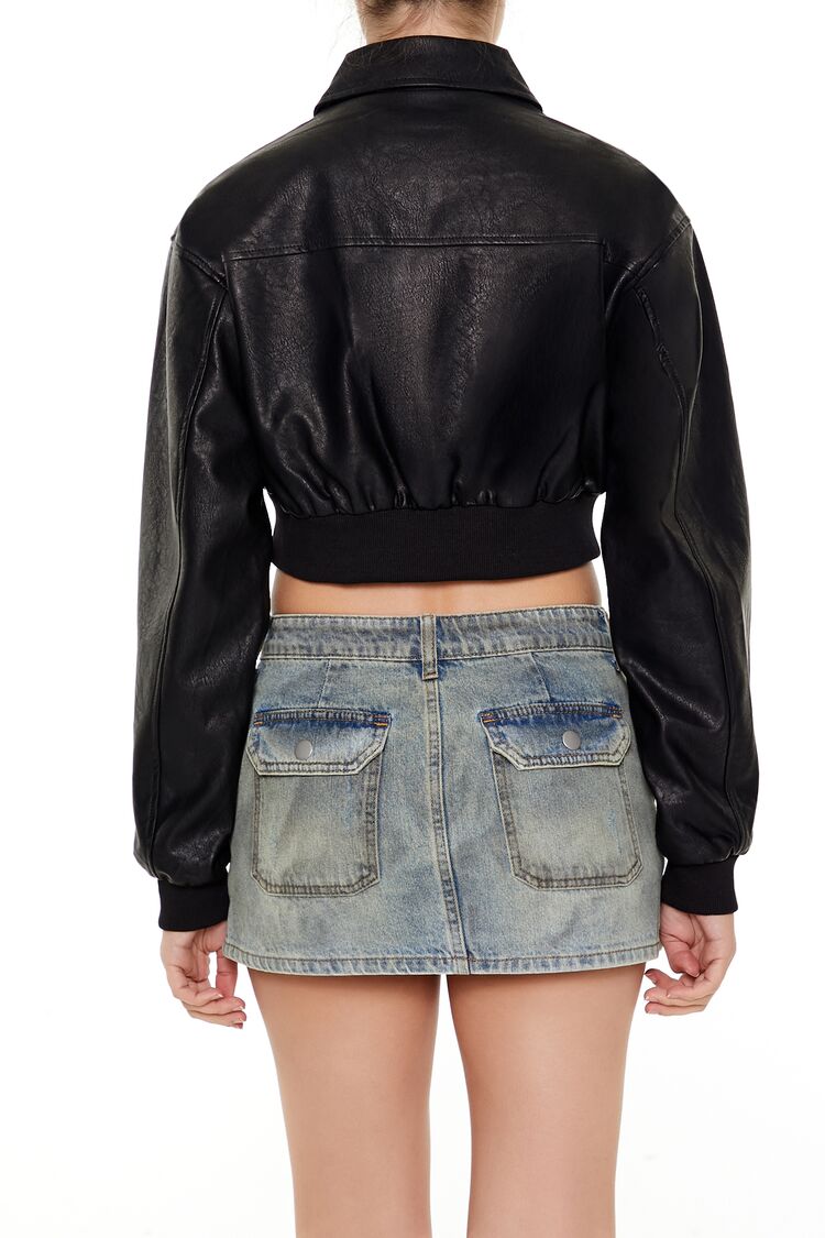  Forever 21 Faux Leather Cropped Jacket - black-swatch - Bonton