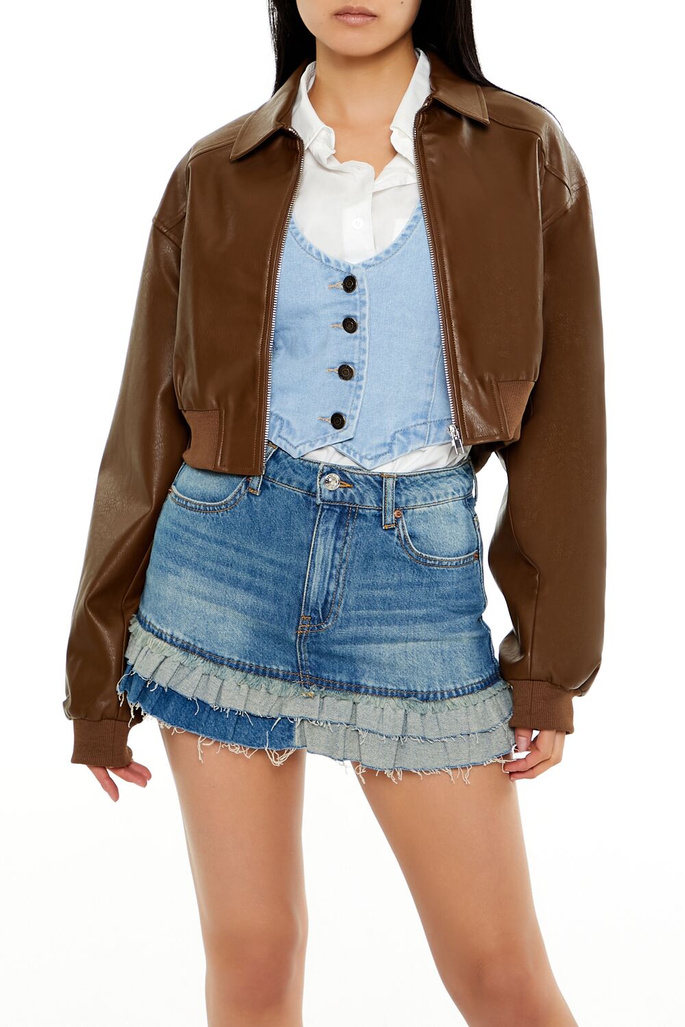  Forever 21 Faux Leather Cropped Jacket - black-swatch - Bonton