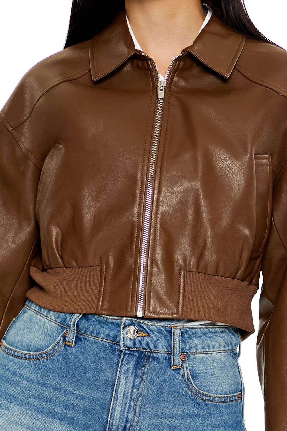  Forever 21 Faux Leather Cropped Jacket - black-swatch - Bonton