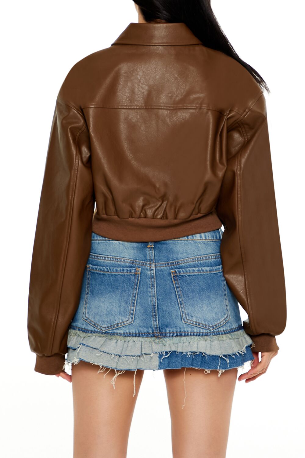  Forever 21 Faux Leather Cropped Jacket - black-swatch - Bonton
