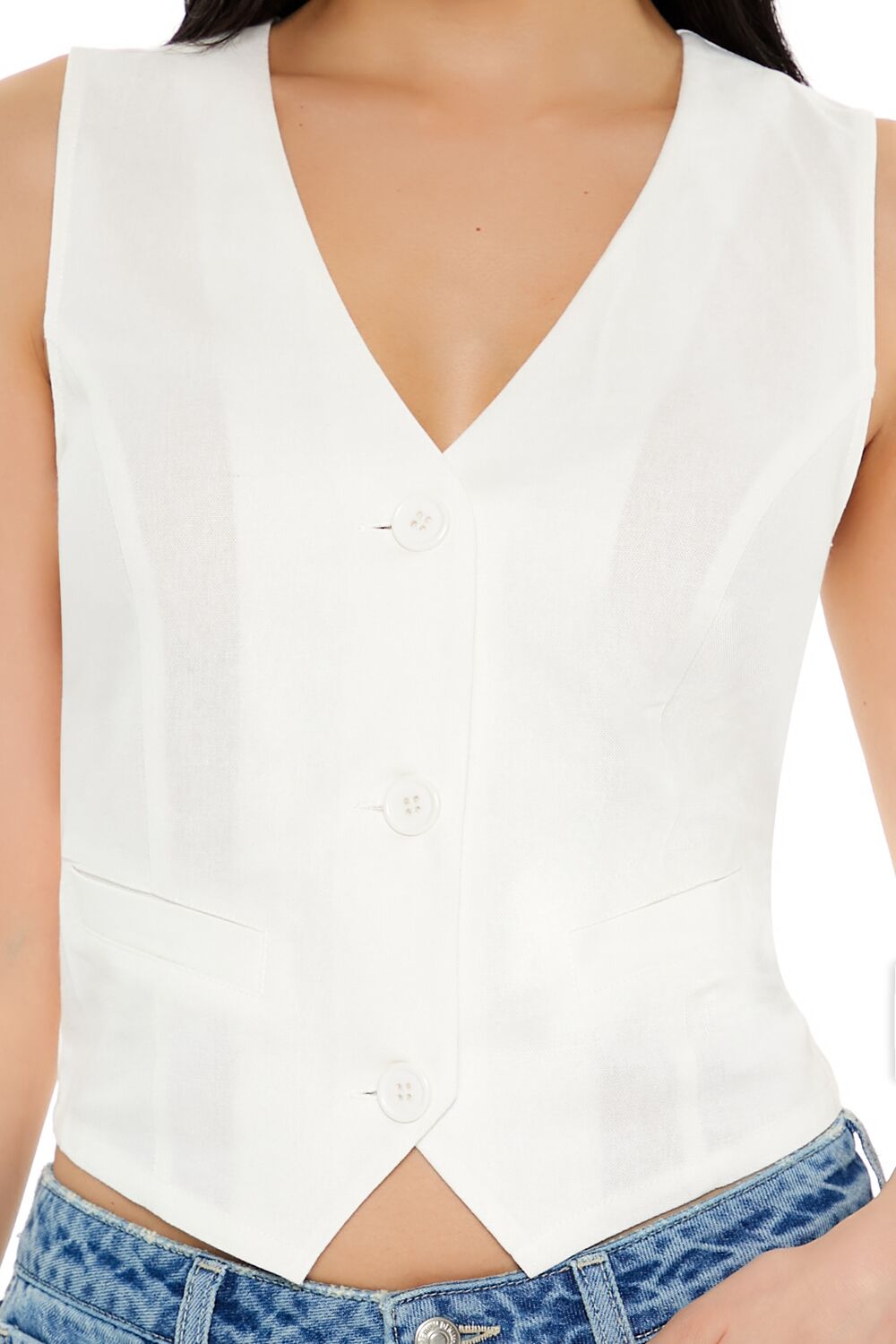  Forever 21 V-Neck Cropped Hem Vest - white - Bonton