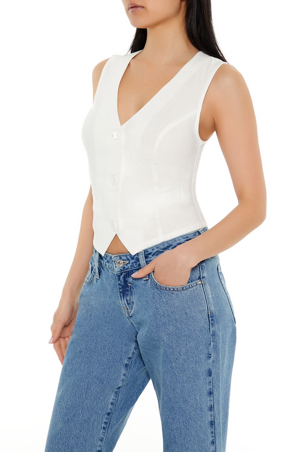  Forever 21 V-Neck Cropped Hem Vest - white - Bonton
