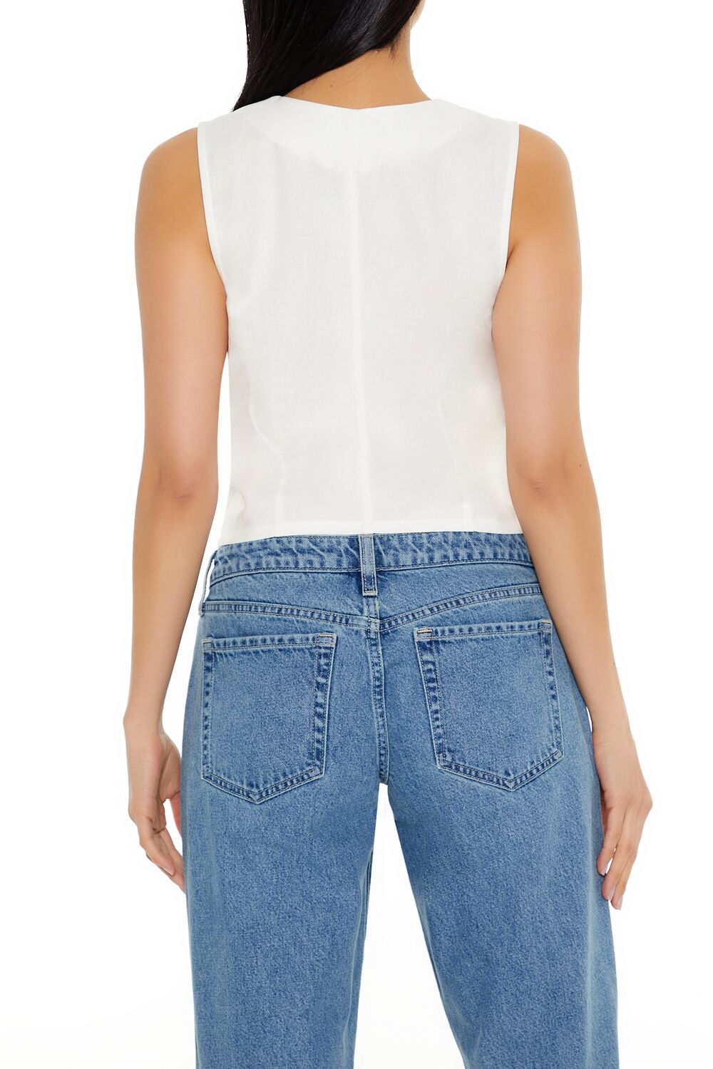  Forever 21 V-Neck Cropped Hem Vest - white - Bonton