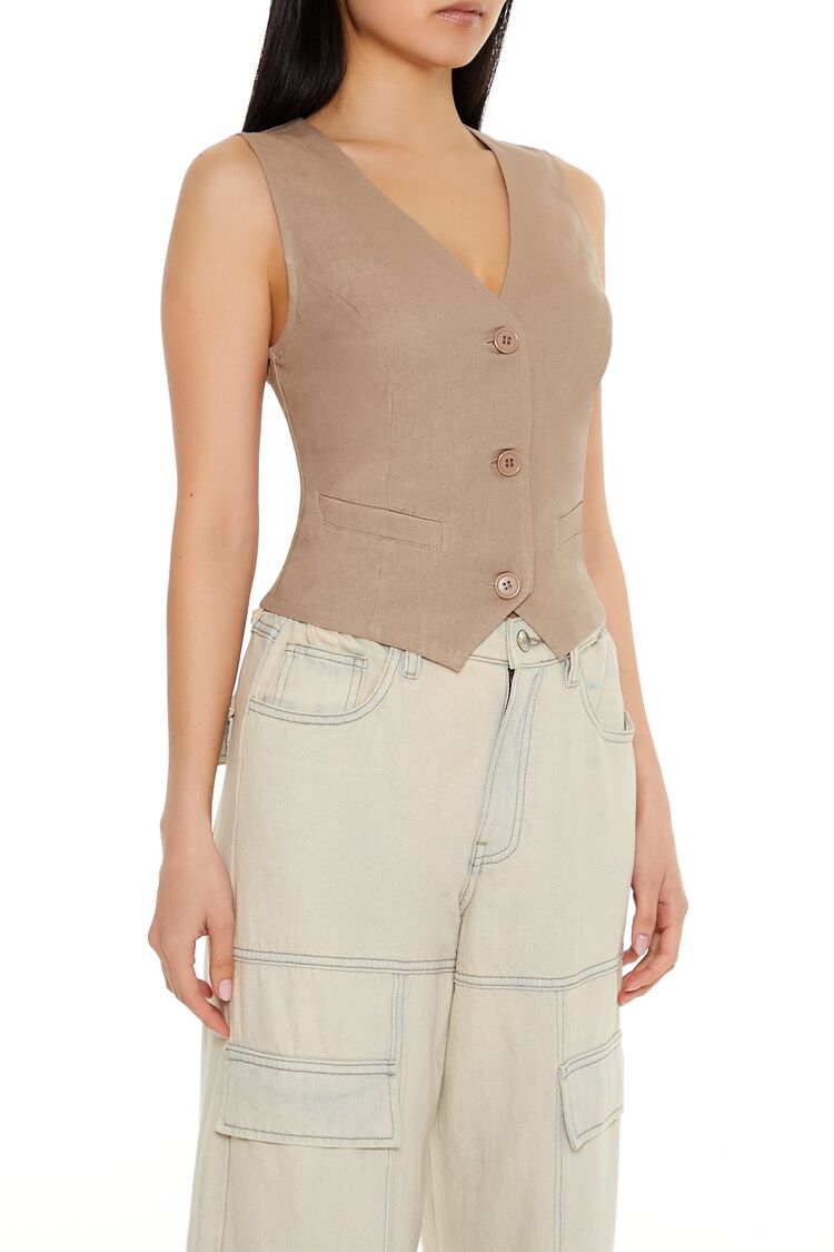  Forever 21 V-Neck Cropped Hem Vest - white - Bonton