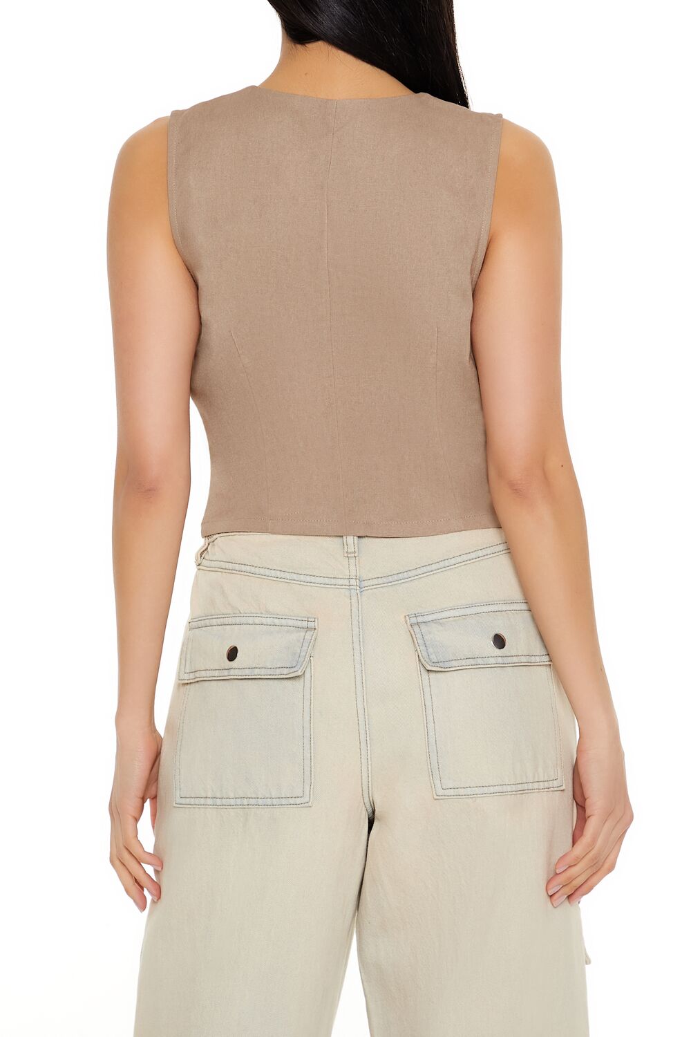  Forever 21 V-Neck Cropped Hem Vest - white - Bonton