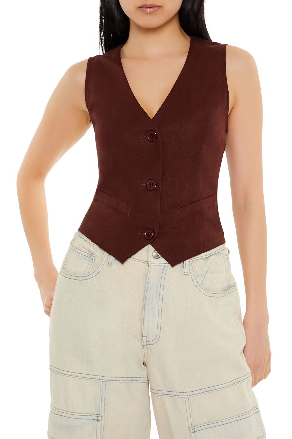  Forever 21 V-Neck Cropped Hem Vest - white - Bonton