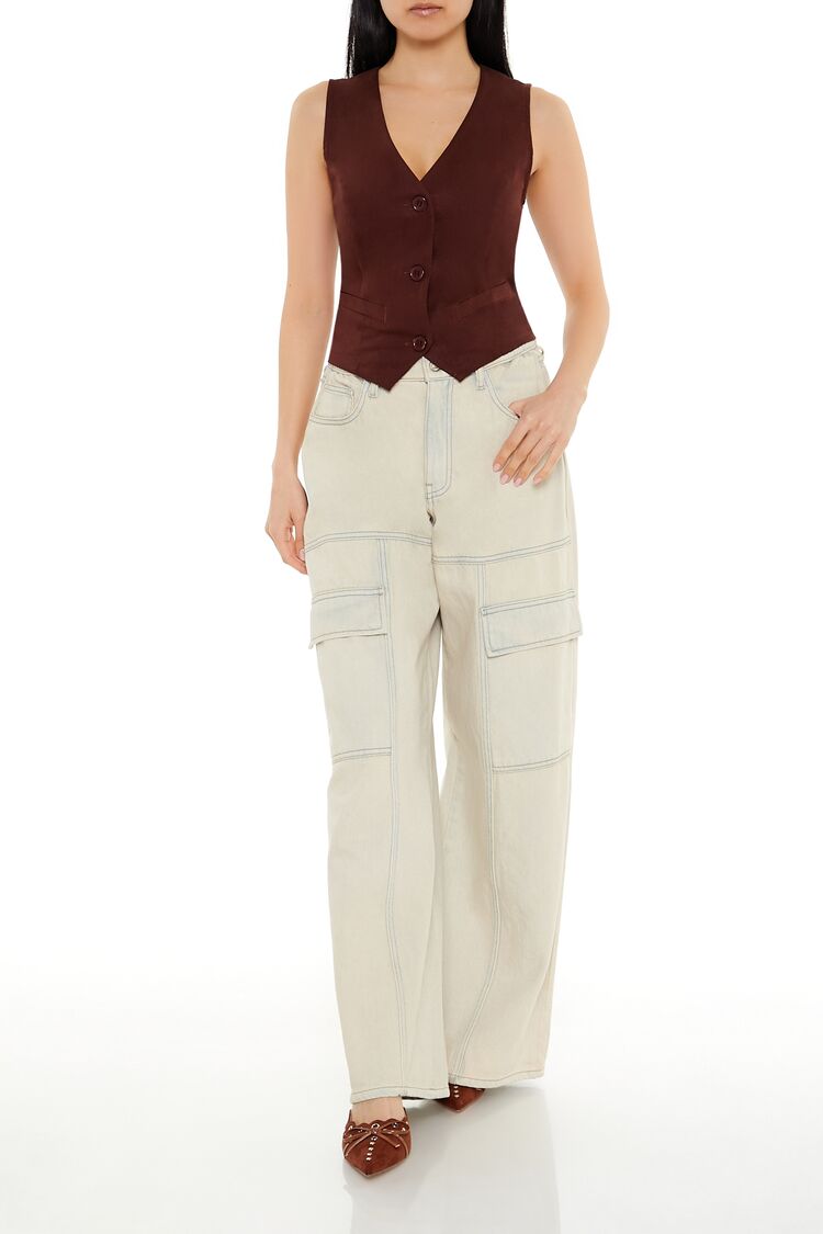  Forever 21 V-Neck Cropped Hem Vest - white - Bonton