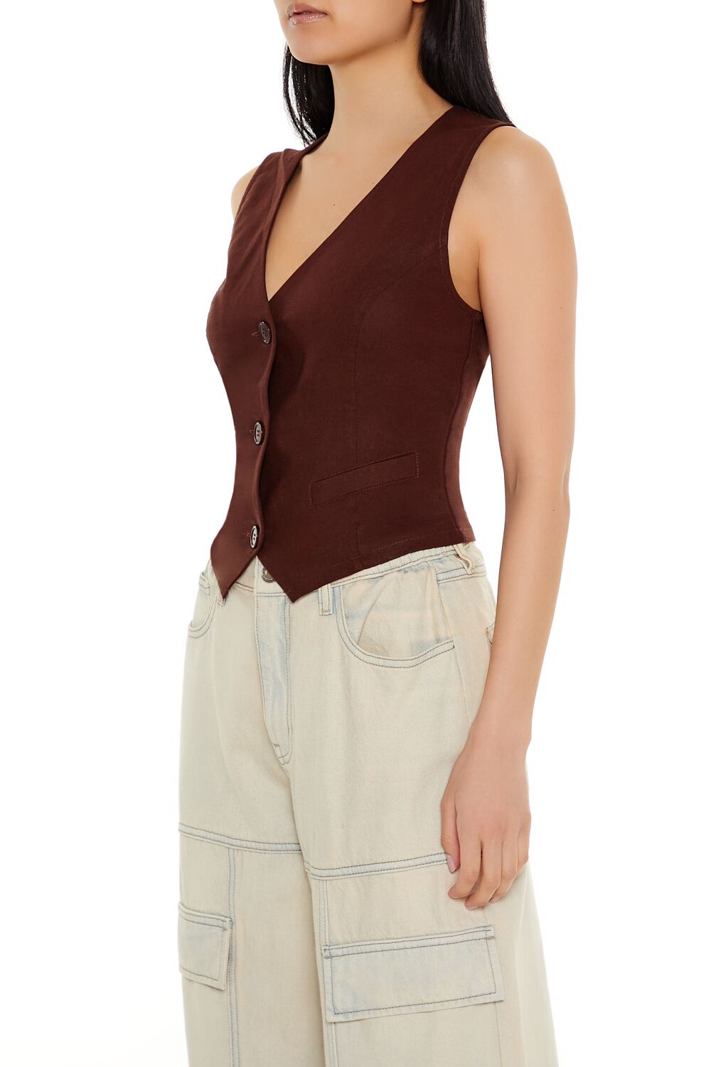  Forever 21 V-Neck Cropped Hem Vest - white - Bonton