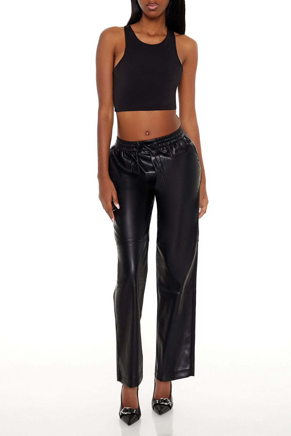  Forever 21 Faux Leather High-Rise Pants - black - Bonton