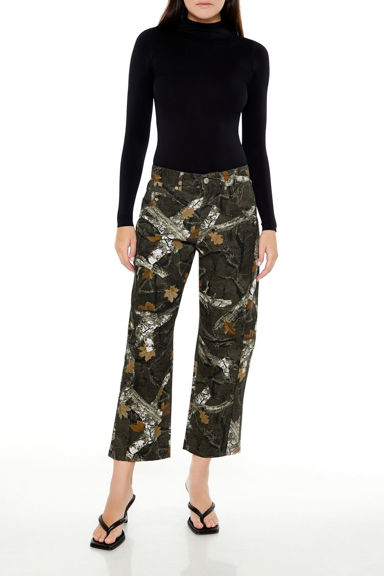  Forever 21 Leaf Camo Print Twill Pants - green-multi - Bonton