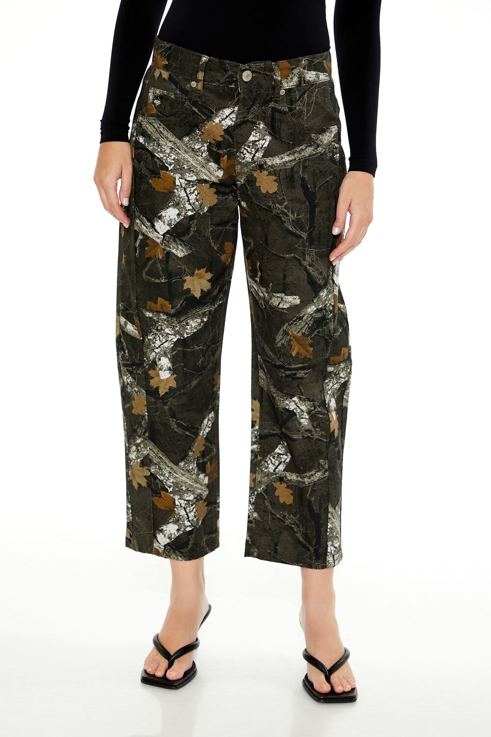  Forever 21 Leaf Camo Print Twill Pants - green-multi - Bonton