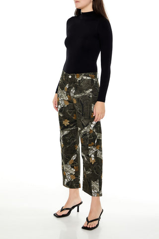 Leaf Camo Print Twill Pants