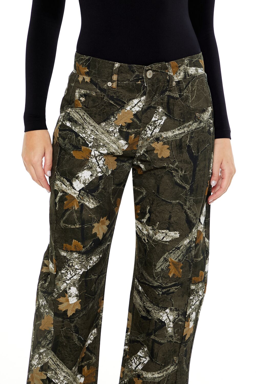  Forever 21 Leaf Camo Print Twill Pants - green-multi - Bonton