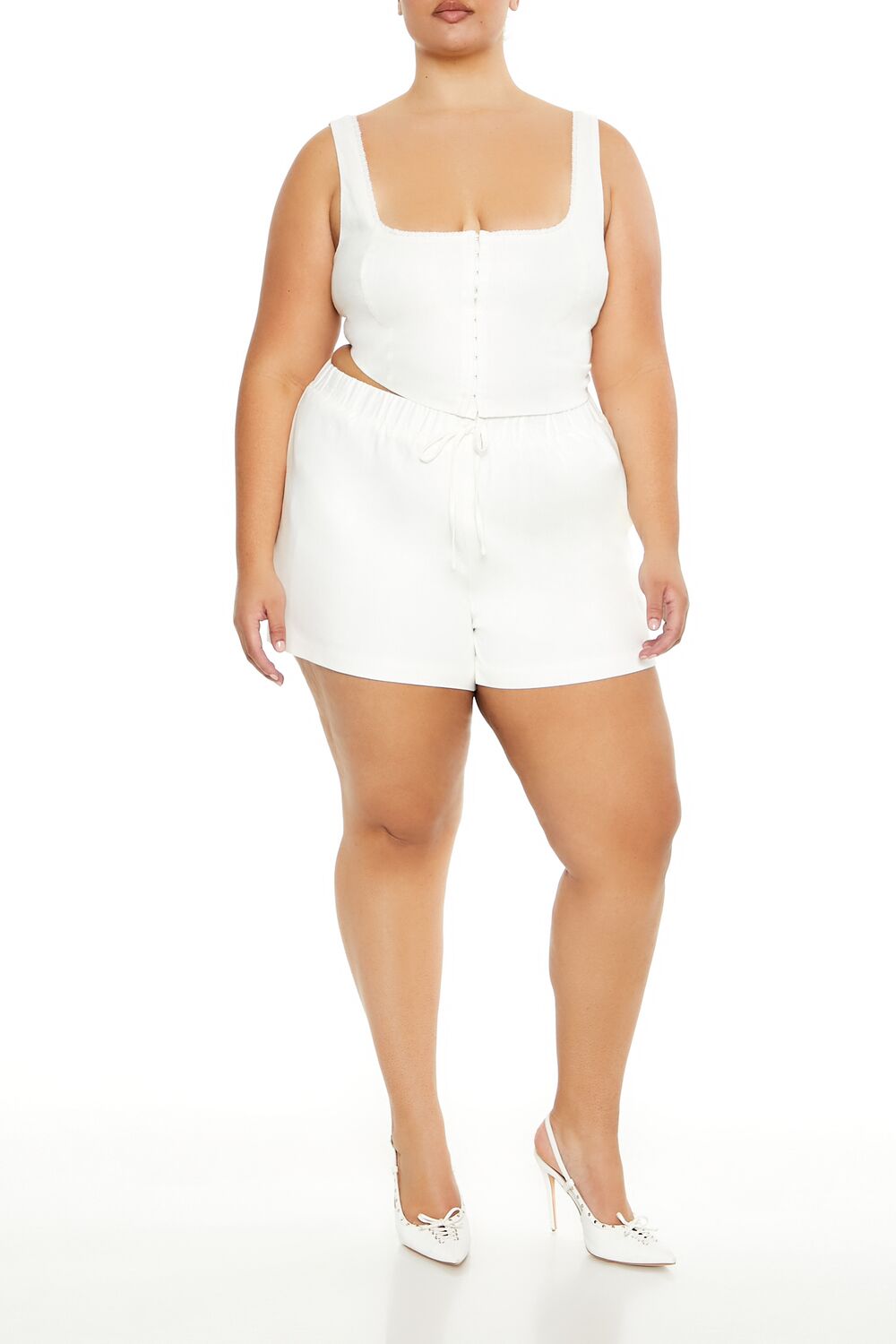  Forever 21 Plus Size High-Rise Pull-On Shorts - white - Bonton
