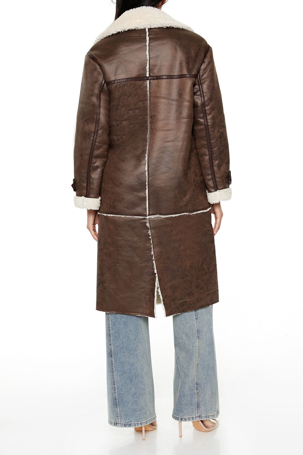  Forever 21 Faux Shearling-Trim Trench Coat - brown-white-swatch - Bonton