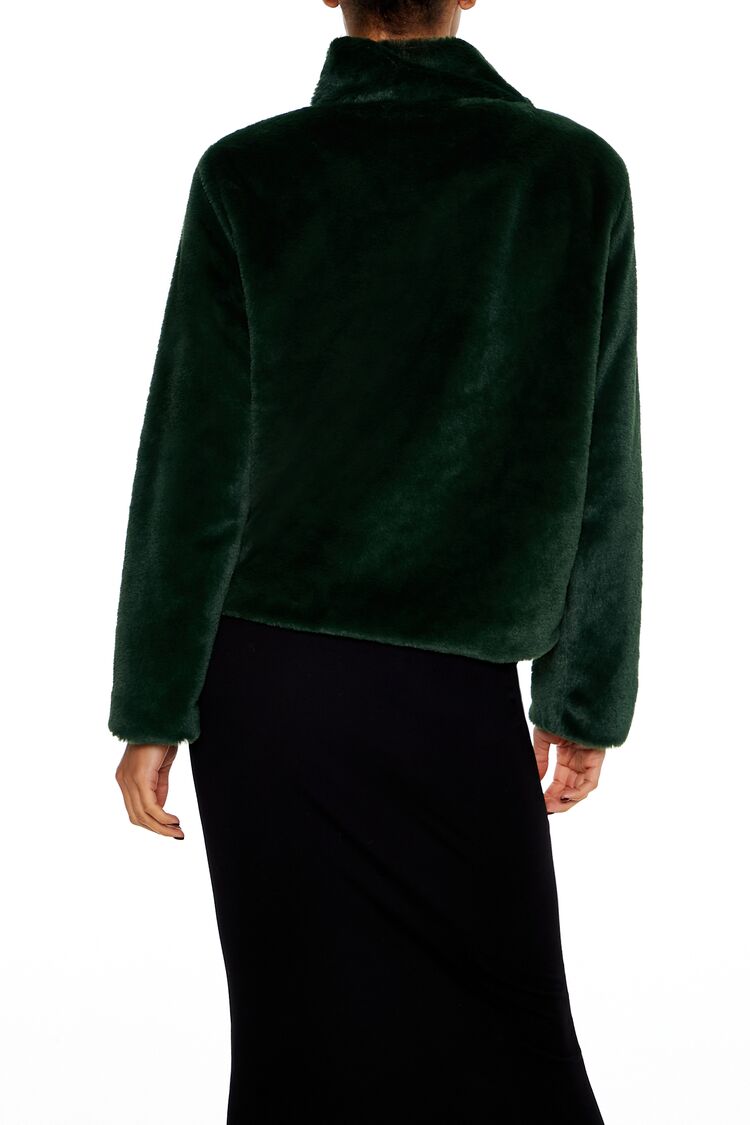 Forever 21 Faux Fur Zip-Up Coat - hunter-green - Bonton