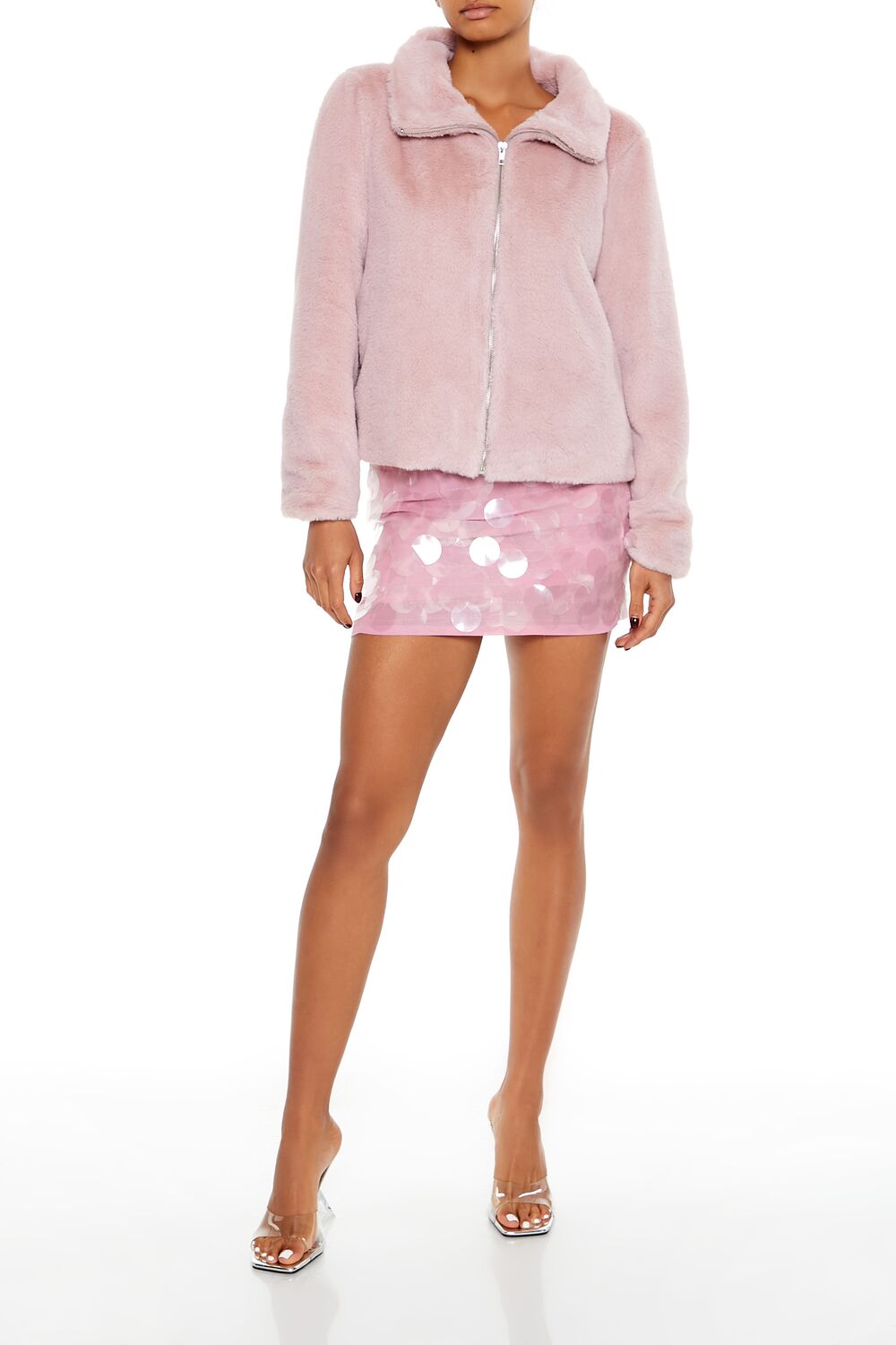  Forever 21 Faux Fur Zip-Up Coat - hunter-green - Bonton