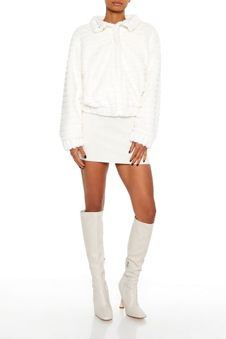 Quilted Faux Fur Bomber Jacket