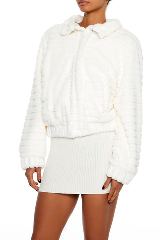 Quilted Faux Fur Bomber Jacket