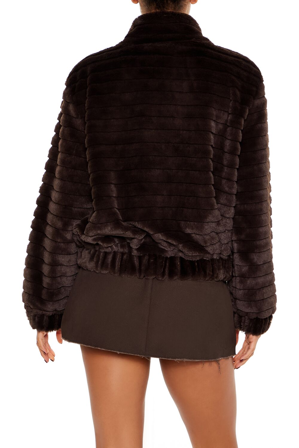  Forever 21 Quilted Faux Fur Bomber Jacket - walnut - Bonton