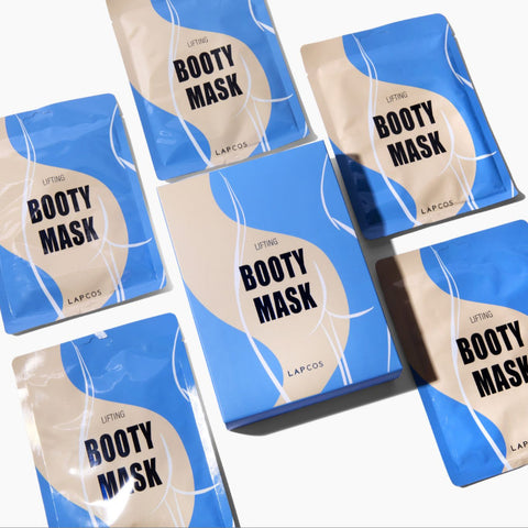a 5-pack box of the Lifting Booty Mask - a firming and hydrating sheet mask for your buttocks