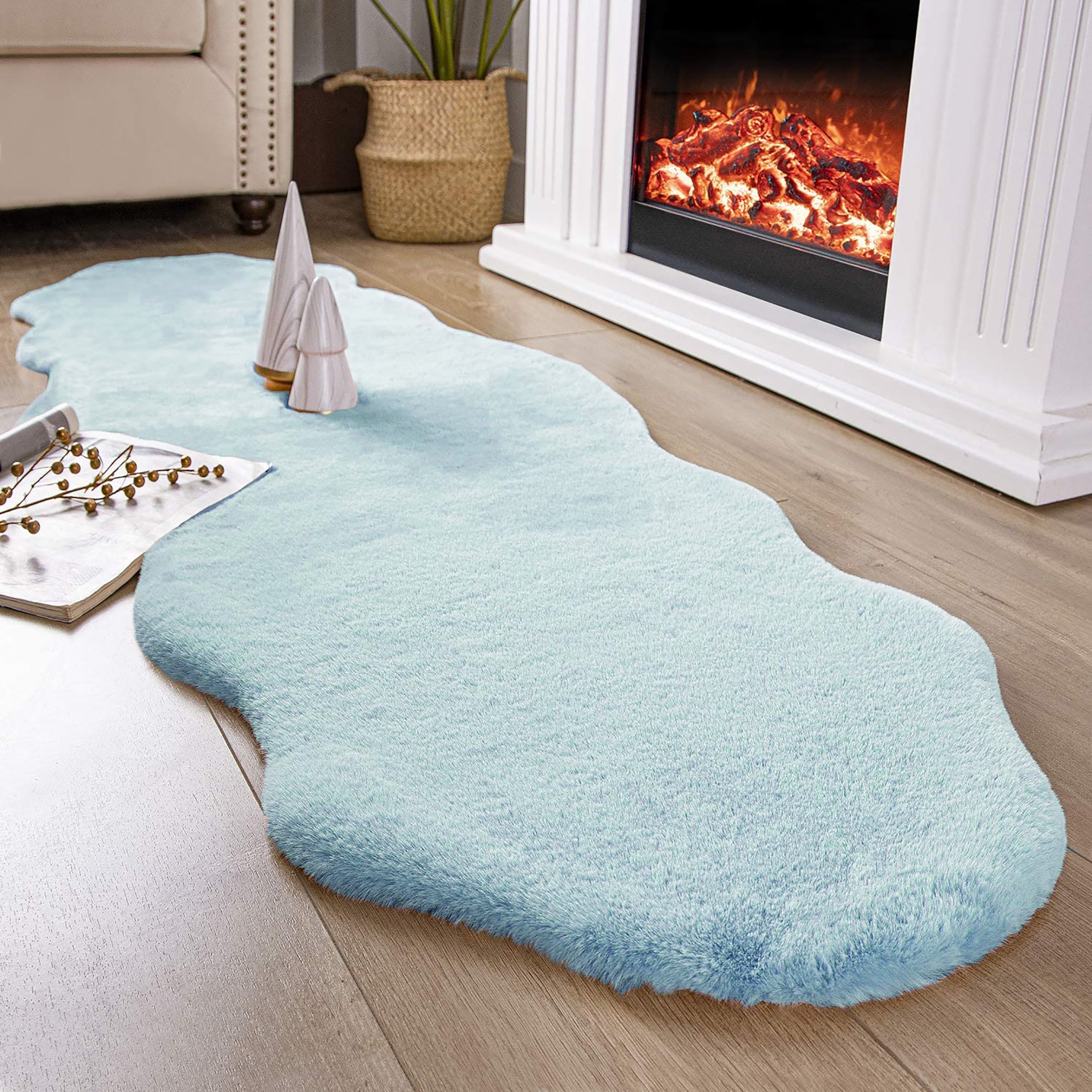  Home Mart Goods Light Blue Faux Rabbit Fur Fuzzy Soft Fluffy Plush Cozy Shaggy Area Rug by Homemartgoods - 2' x 3' Feet - Bonton
