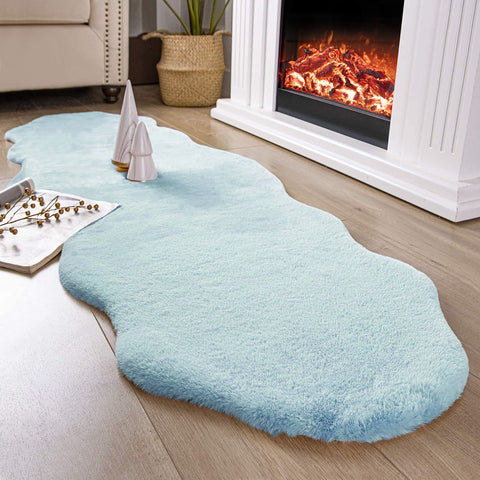 Light Blue Faux Rabbit Fur Fuzzy Soft Fluffy Plush Cozy Shaggy Area Rug by Homemartgoods