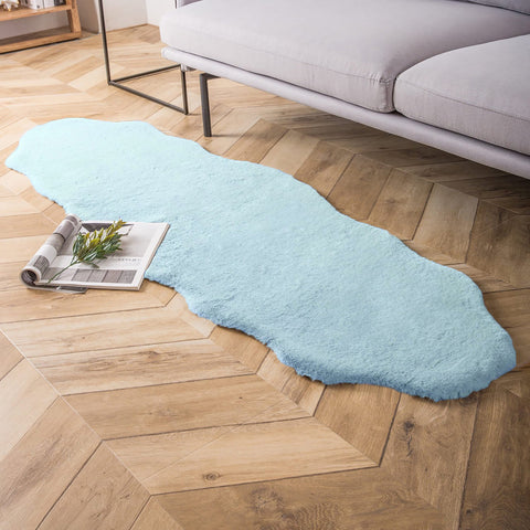 Light Blue Faux Rabbit Fur Fuzzy Soft Fluffy Plush Cozy Shaggy Area Rug by Homemartgoods