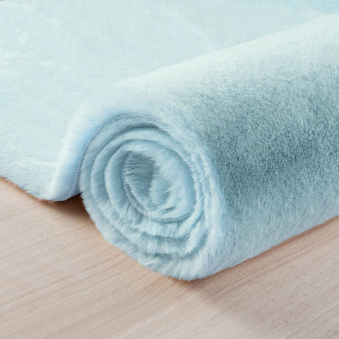 Light Blue Faux Rabbit Fur Fuzzy Soft Fluffy Plush Cozy Shaggy Area Rug by Homemartgoods