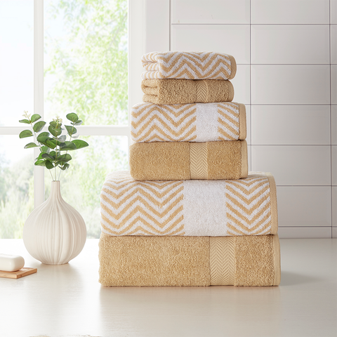 Kathy Ireland 6 Piece Chevron Jacquard Towel Set With Lets Dry