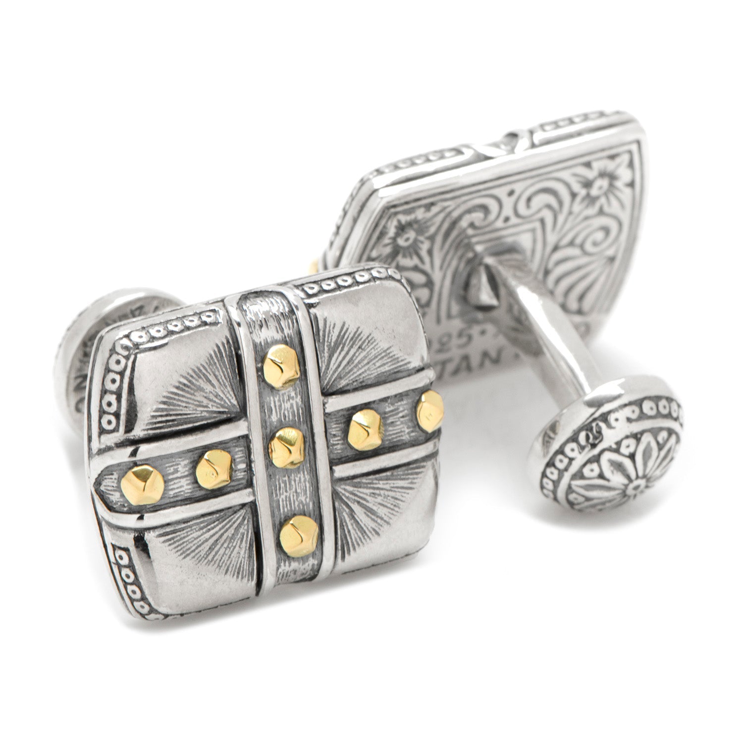  Cufflinks Sterling Silver & 18K Gold Square Cross Carved Cufflinks - Default Title - Bonton