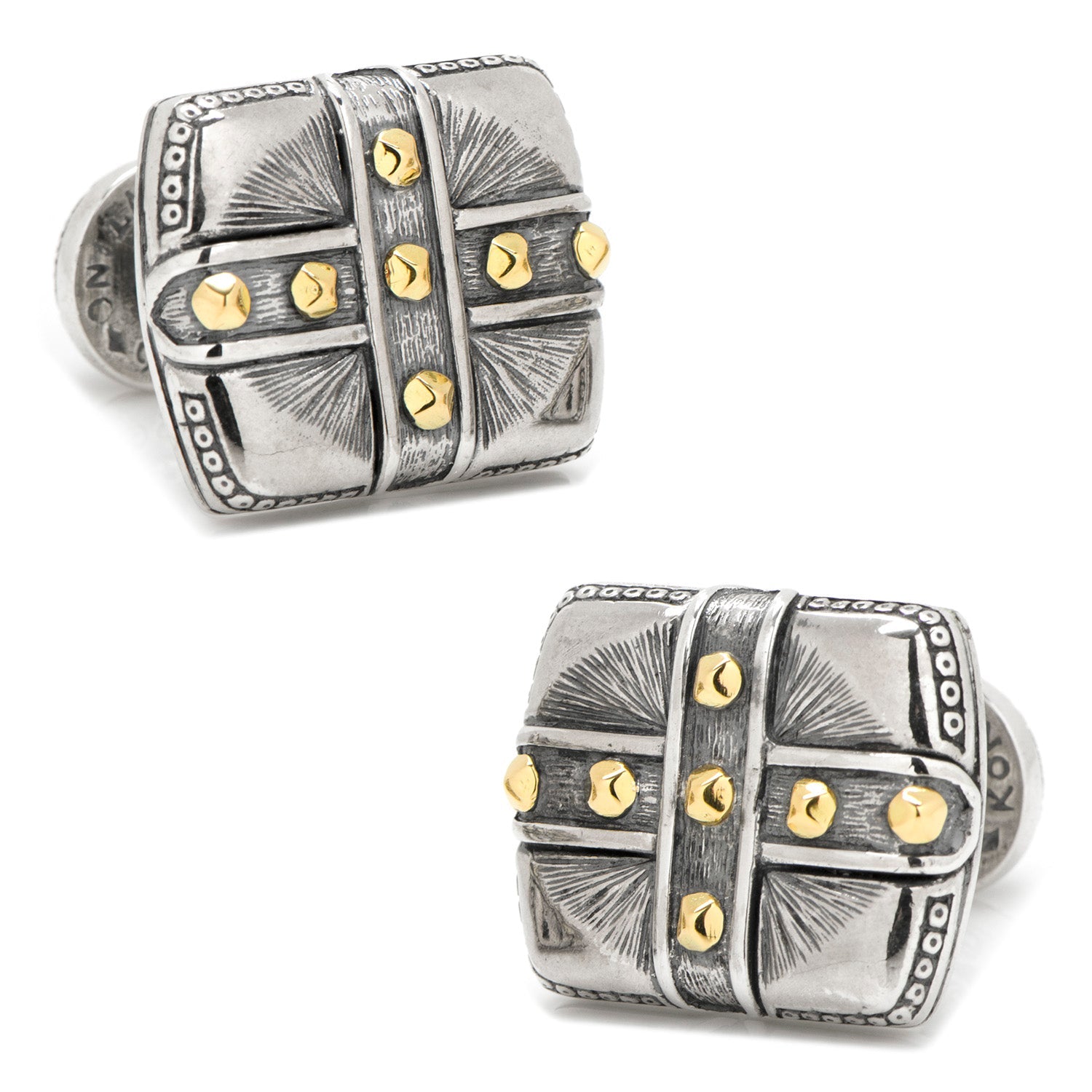  Cufflinks Sterling Silver & 18K Gold Square Cross Carved Cufflinks - Default Title - Bonton