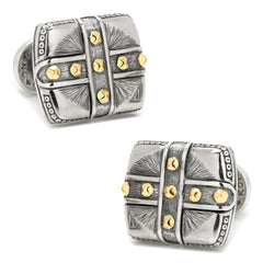 Sterling Silver & 18K Gold Square Cross Carved Cufflinks