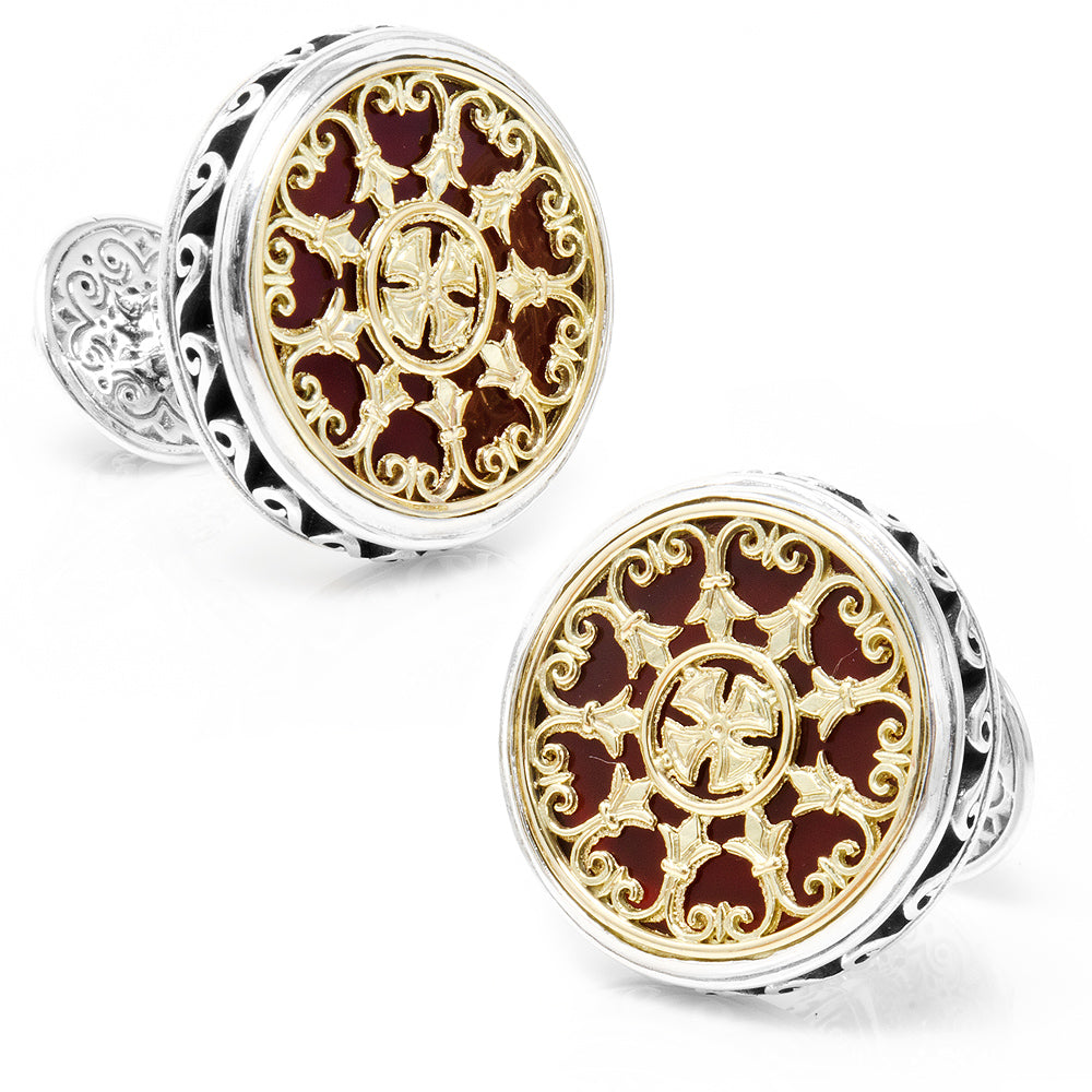  Cufflinks Konstantino Round Scroll With Carnelian Stone Cufflinks - Default Title - Bonton