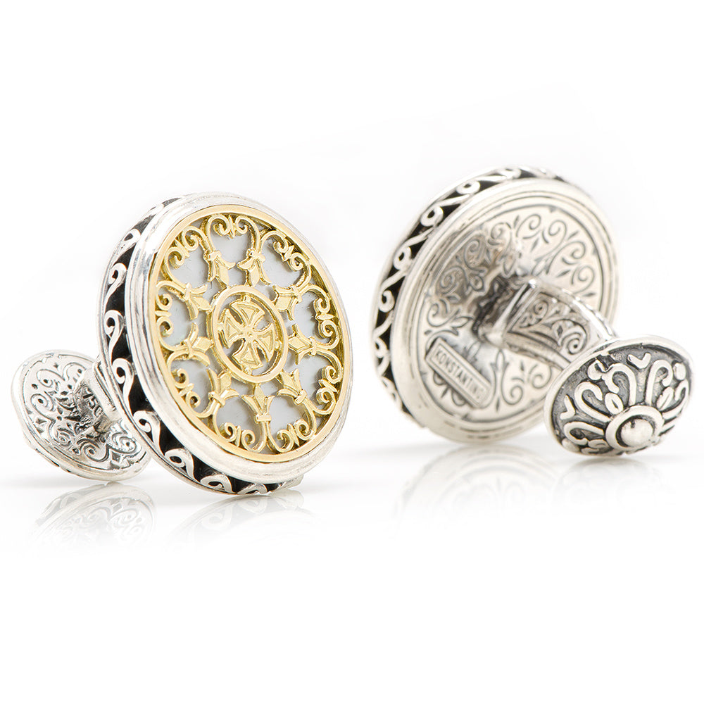  Cufflinks Konstantino Round Scroll & Mother of Pearl Stone Cufflinks - Default Title - Bonton